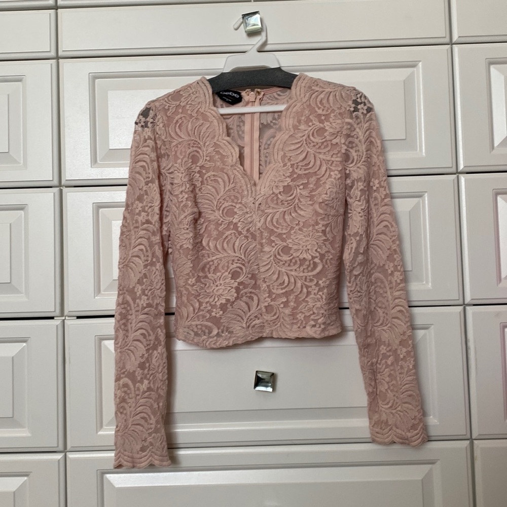 Bebe blush pink lace crop top